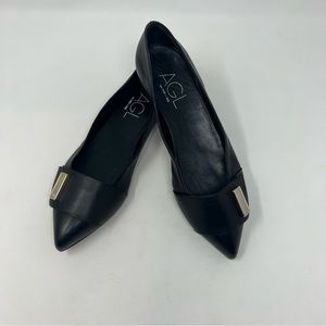 AGL Black Leather Silver Medallion with Pointed Toe Flat Shoes. Nearly new.